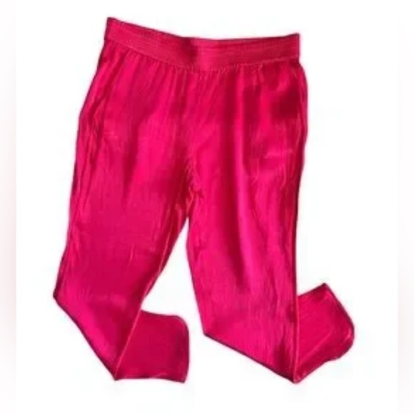 Zara Pink Magenta Elastic Waist Satin Split Hem Trousers Pants XXL hot pink - Picture 1 of 16